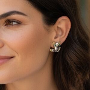 Amphibian Frog Gold Silver Tone Pierced Earrings